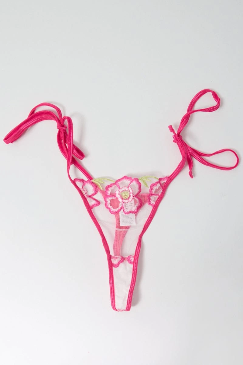 Pink Floral Embroidery Lingerie Set