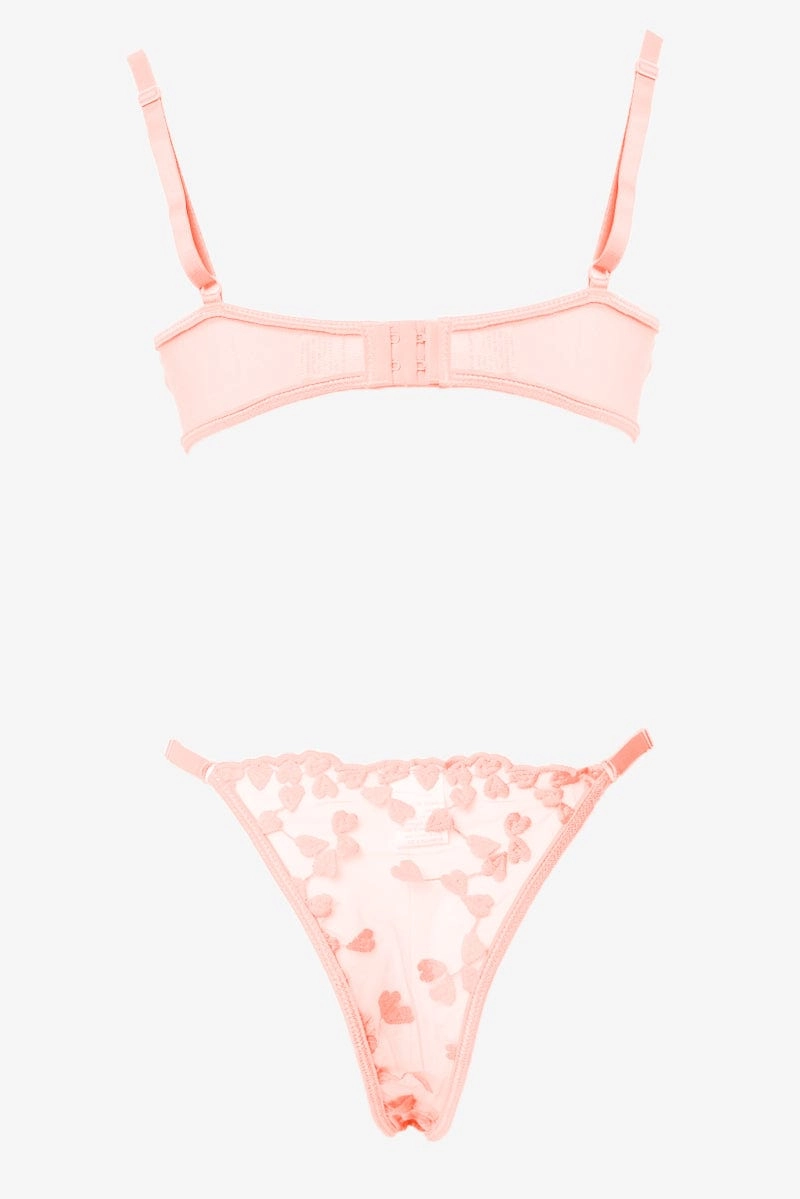 Pink Heart Embroidery Lingerie Set