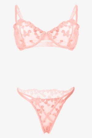 Pink Heart Embroidery Lingerie Set