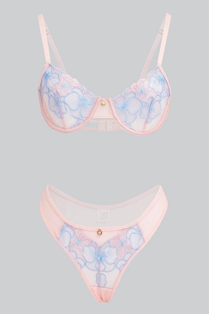 Pink Embroidered Lingerie Set