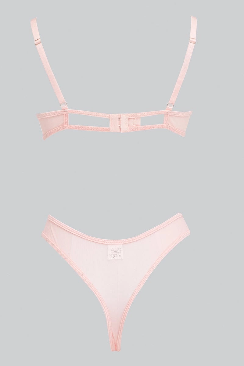 Pink Embroidered Lingerie Set