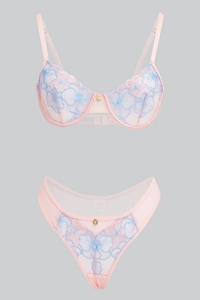 Pink Embroidered Lingerie Set