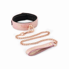 Pink Leather Collar   Leash - Snake Print
