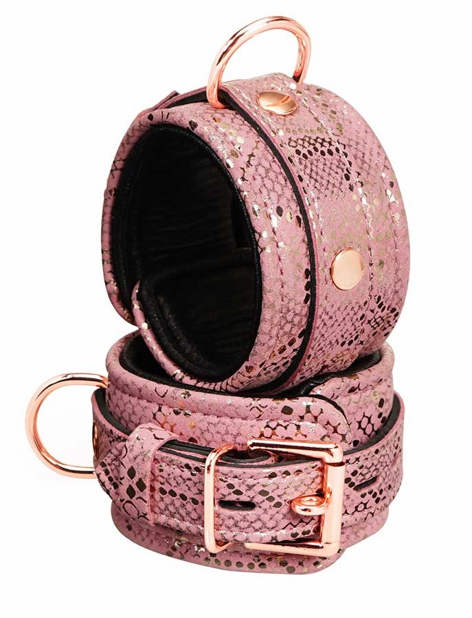 Pink Leather Cuffs - Snake Print