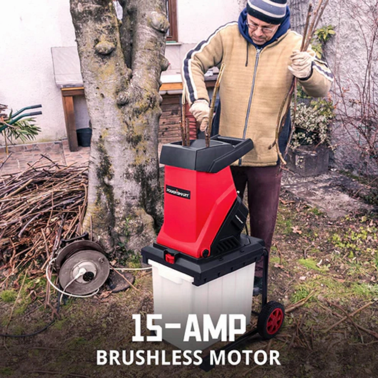 Powersmart PS12A 15Amp Electric Wood Chipper Leaf Mulcher w/ Collection Bin PS12A