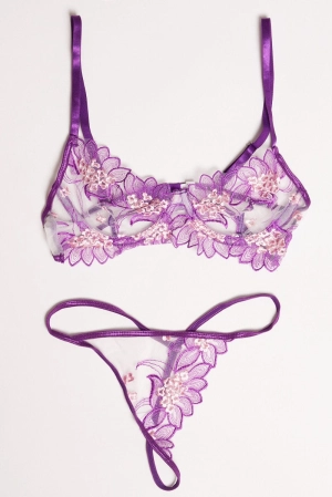 Purple Embroidery Lingerie Set