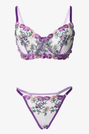 Purple Embroidery Lingerie Set