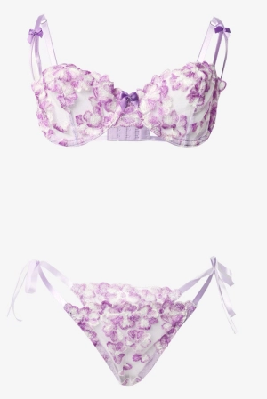 Purple Floral Embroidery Lingerie Set