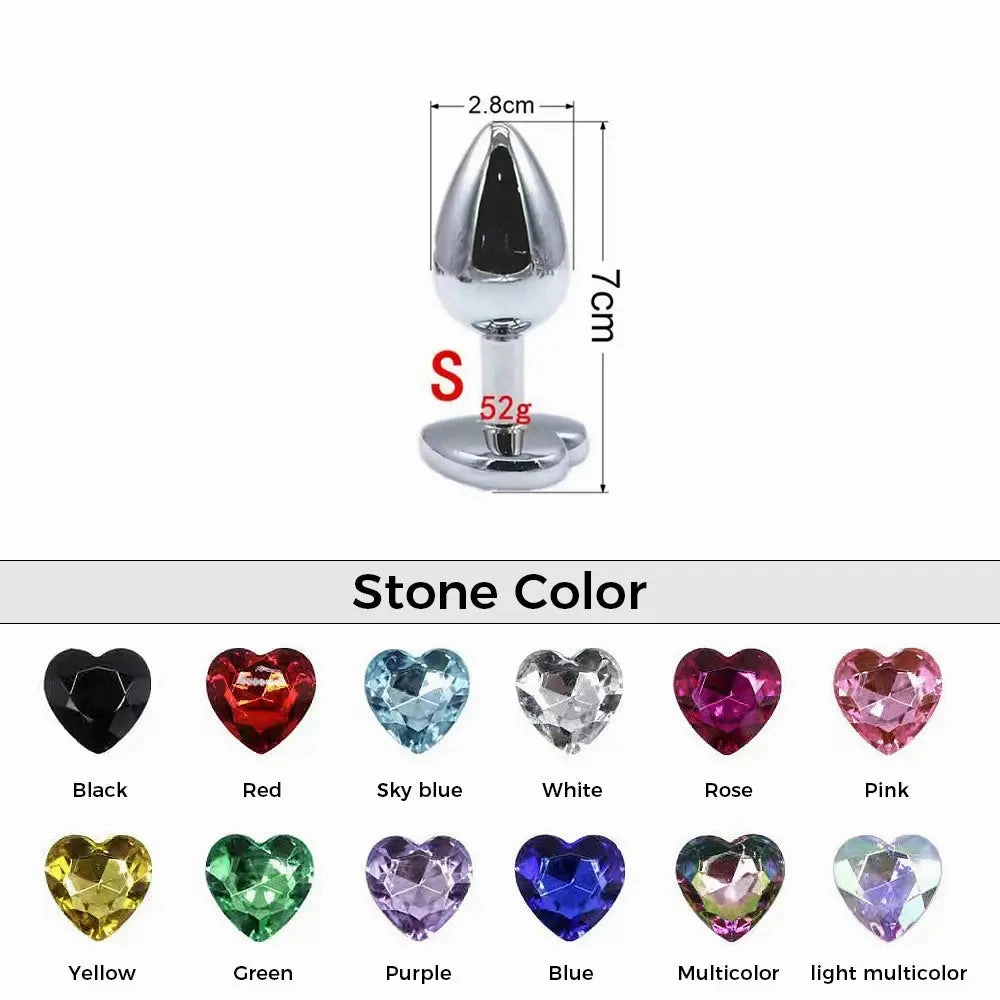 Quusvik - Multi-size stone color Silver heart-shaped butt plug