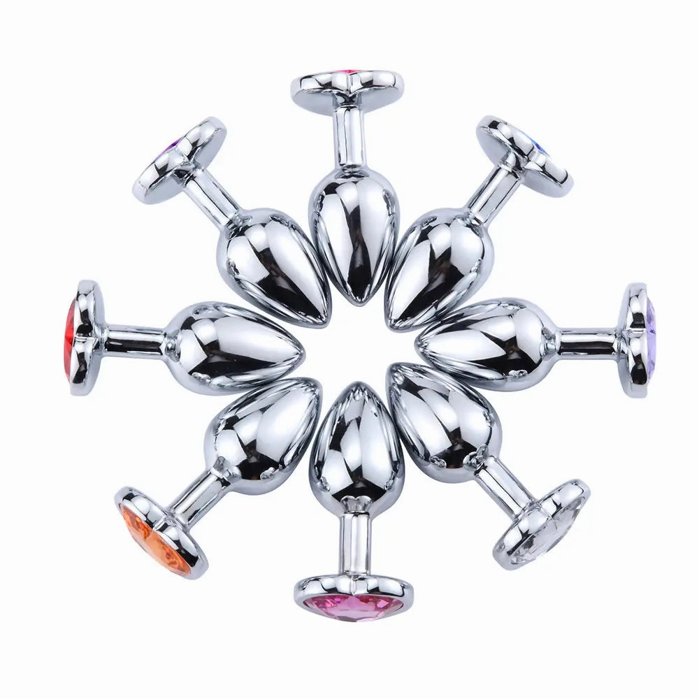 Quusvik - Multi-size stone color Silver heart-shaped butt plug