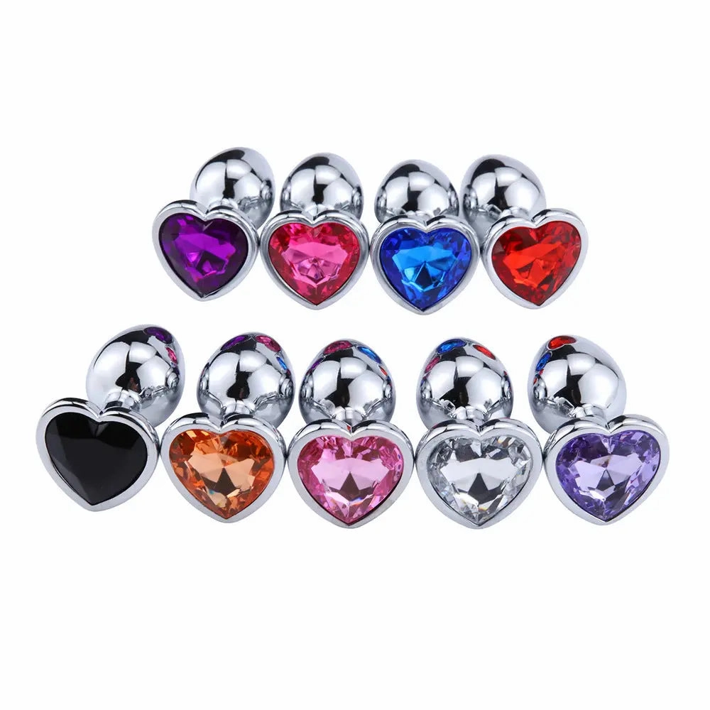 Quusvik - Multi-size stone color Silver heart-shaped butt plug