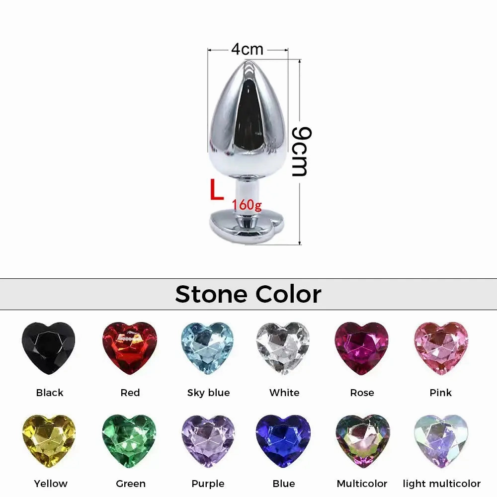 Quusvik - Multi-size stone color Silver heart-shaped butt plug