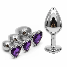 Quusvik - Multi-size stone color Silver heart-shaped butt plug