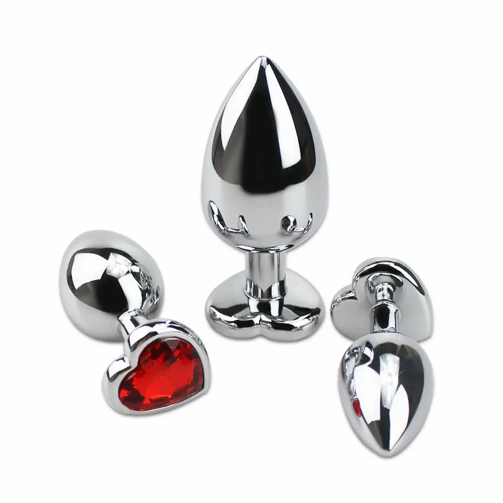 Quusvik - Multi-size stone color Silver heart-shaped butt plug