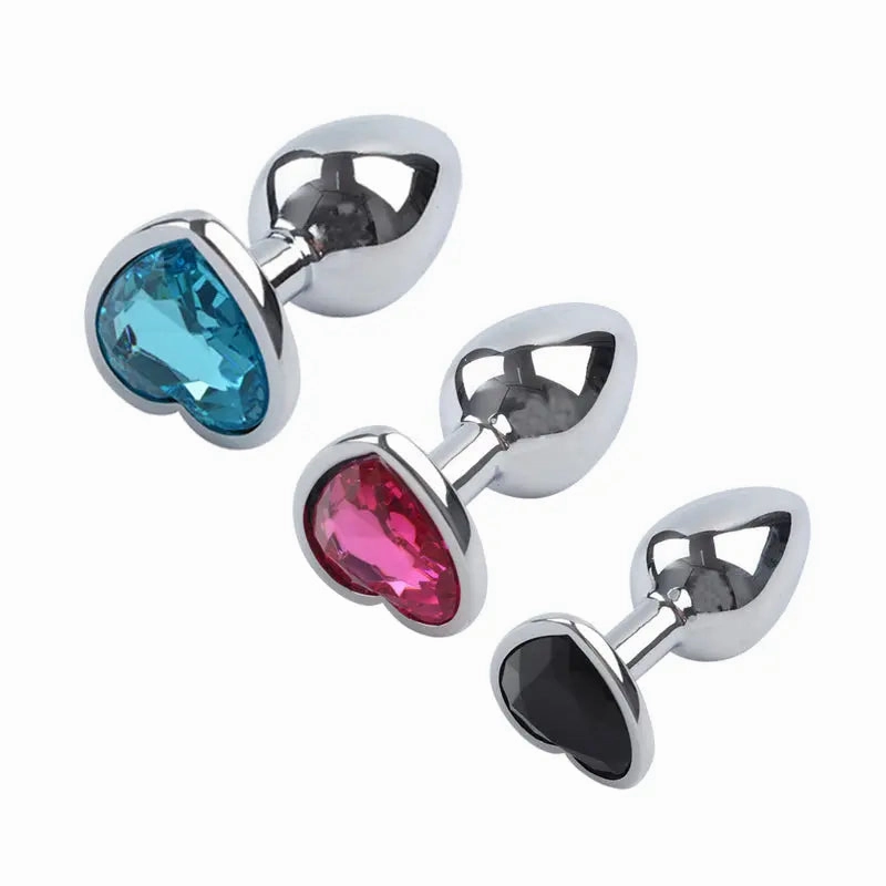 Quusvik - Multi-size stone color Silver heart-shaped butt plug