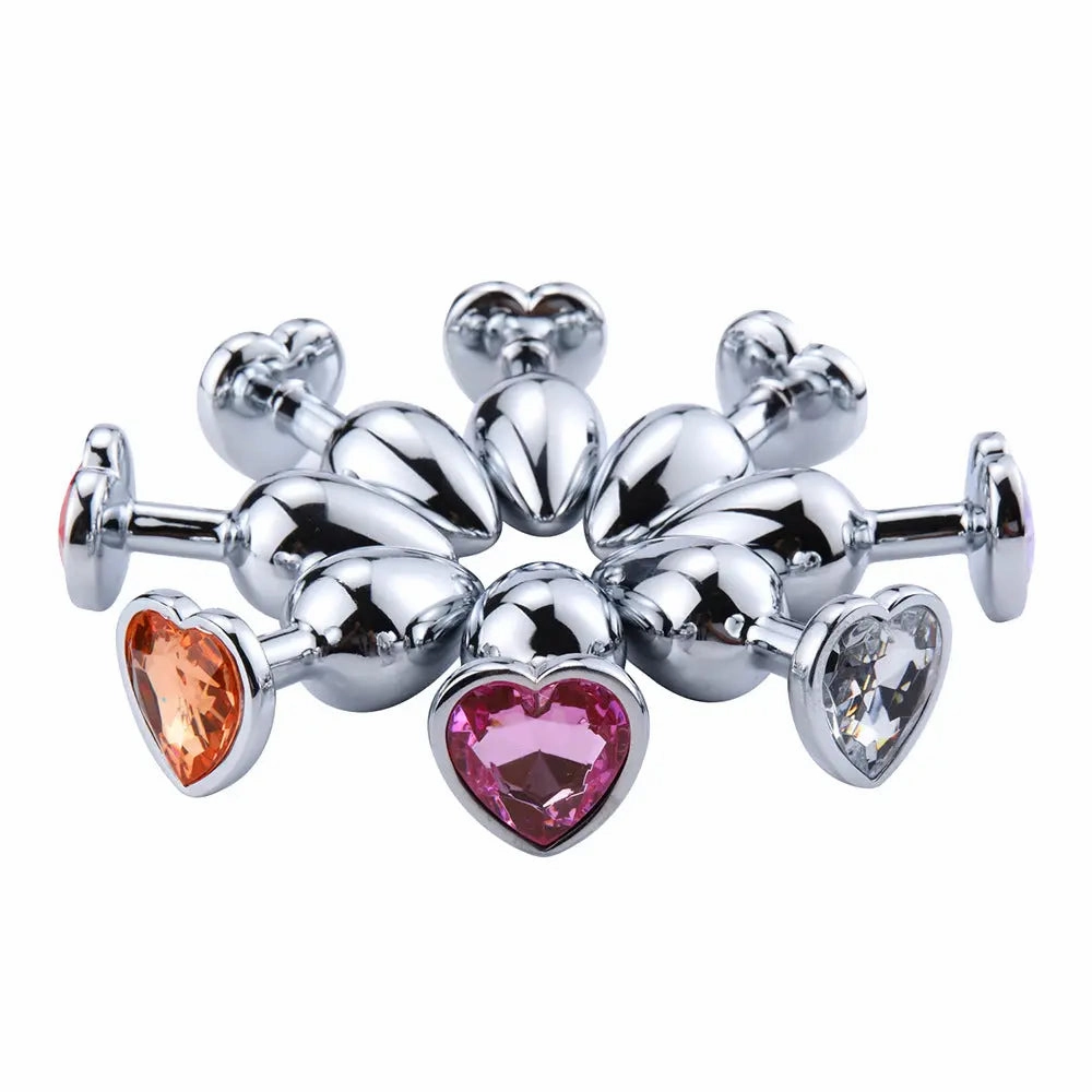 Quusvik - Multi-size stone color Silver heart-shaped butt plug