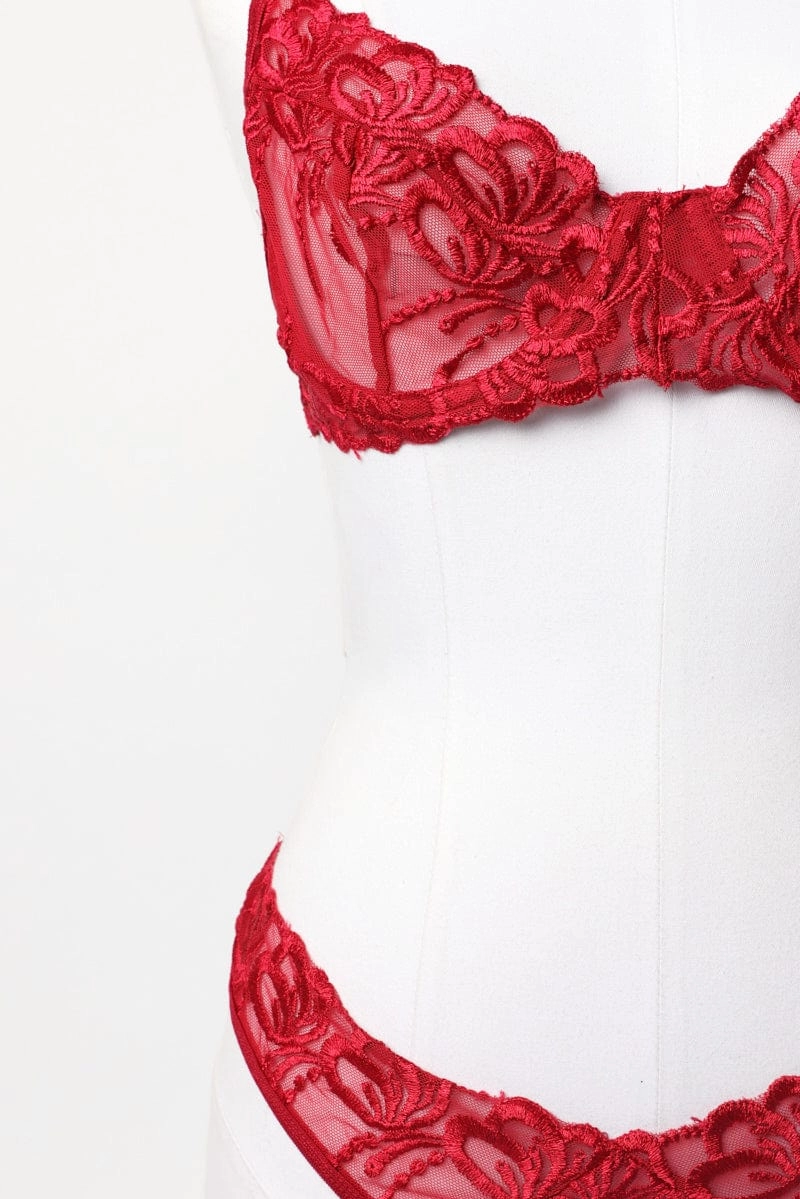 Red Embroidery Lingerie Set