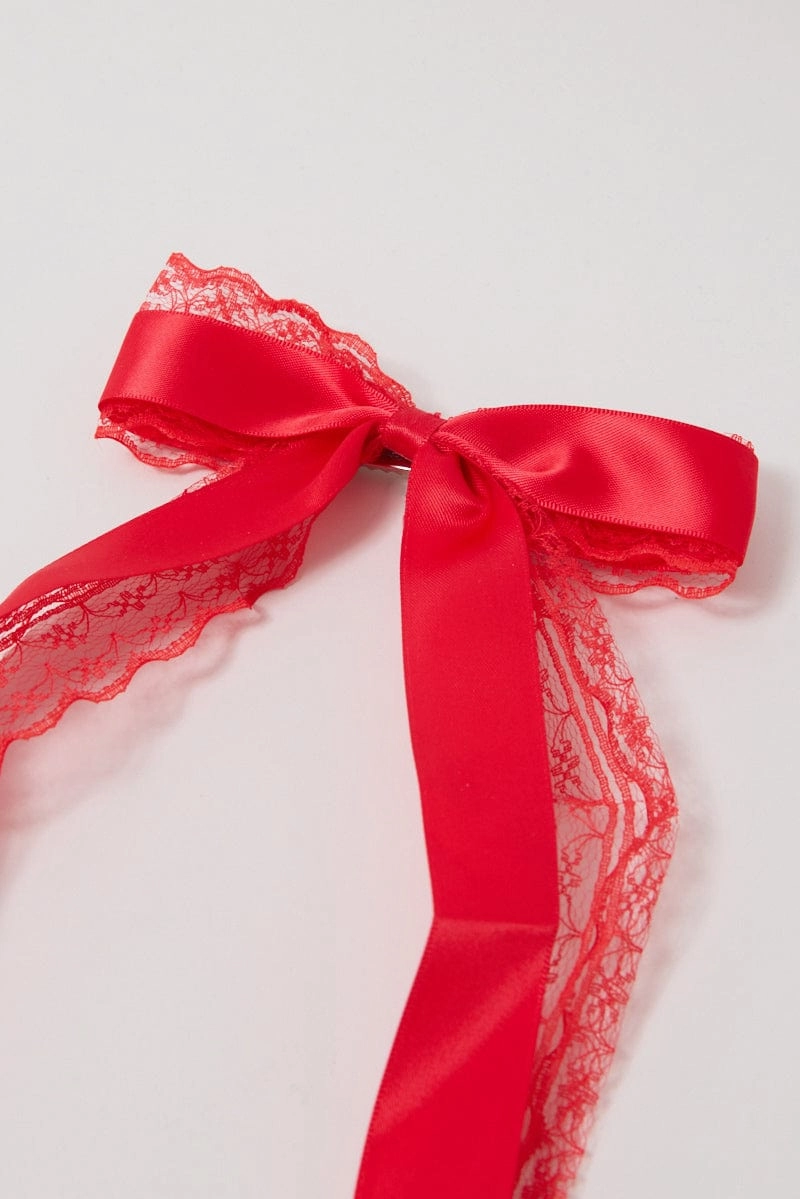 Red Lace Bow Hair Clip