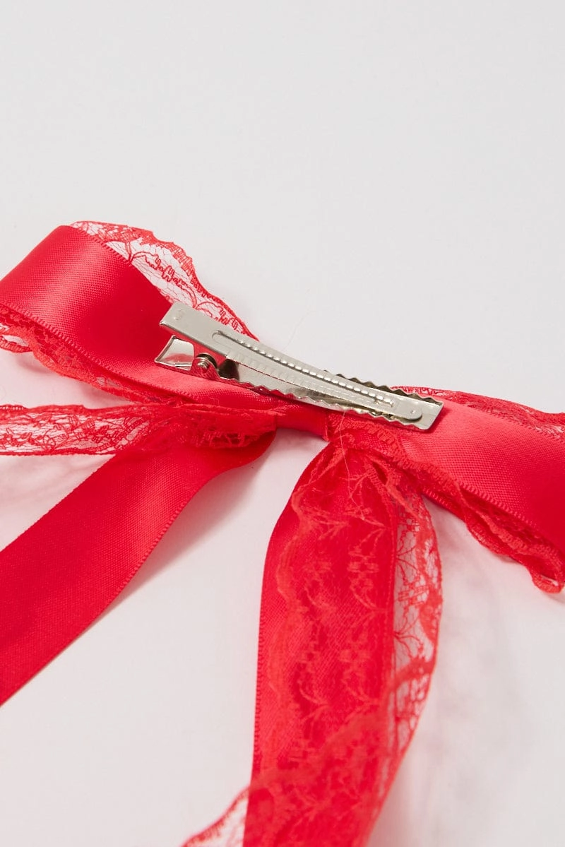 Red Lace Bow Hair Clip