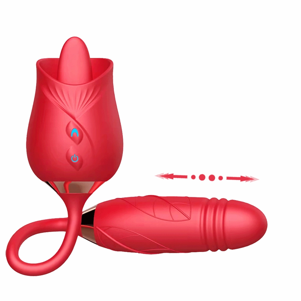 Rolay - 2 in 1 Thrusting Vibrating Rose Toy Sucking Vibrator for Women Nipple Clitoris Stimulator Clit Sucker