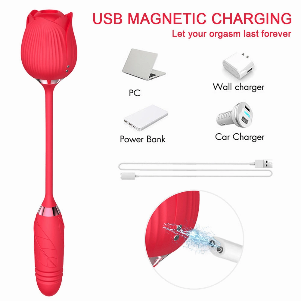 Rolay - 2 in 1 Thrusting Vibrating Rose Toy Sucking Vibrator for Women Nipple Clitoris Stimulator Clit Sucker