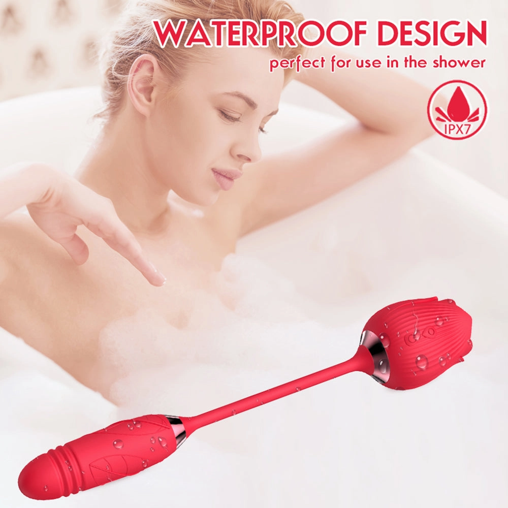 Rolay - 2 in 1 Thrusting Vibrating Rose Toy Sucking Vibrator for Women Nipple Clitoris Stimulator Clit Sucker