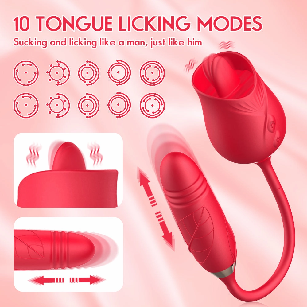 Rolay - 2 in 1 Thrusting Vibrating Rose Toy Sucking Vibrator for Women Nipple Clitoris Stimulator Clit Sucker