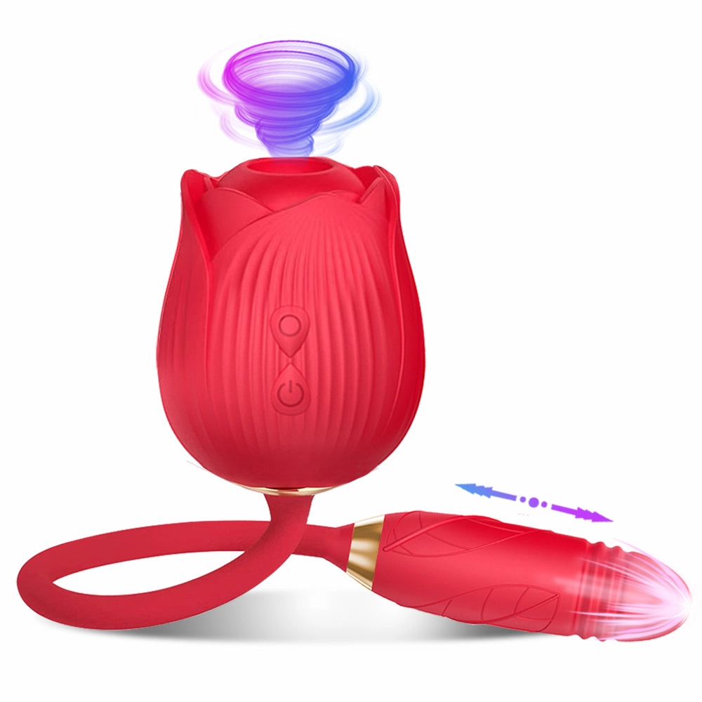 Rolay - 2 in 1 Thrusting Vibrating Rose Toy Sucking Vibrator for Women Nipple Clitoris Stimulator Clit Sucker