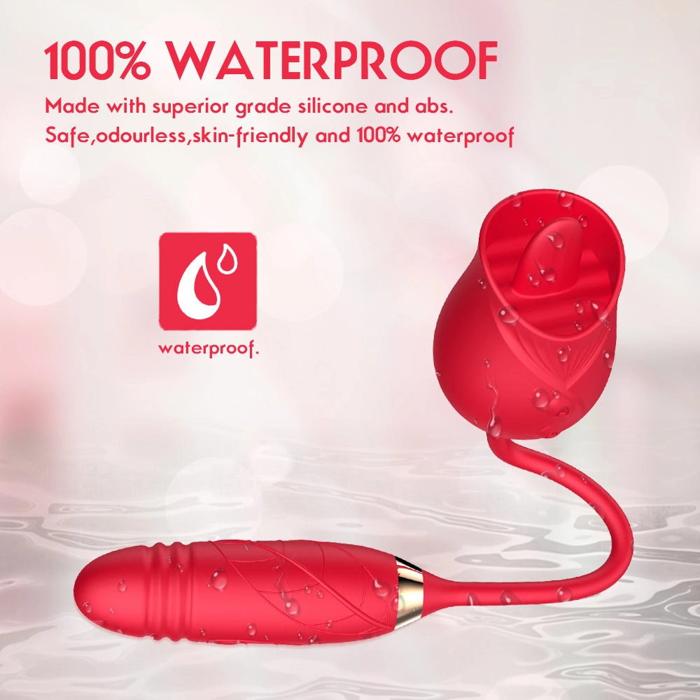 Rolay - 2 in 1 Thrusting Vibrating Rose Toy Sucking Vibrator for Women Nipple Clitoris Stimulator Clit Sucker