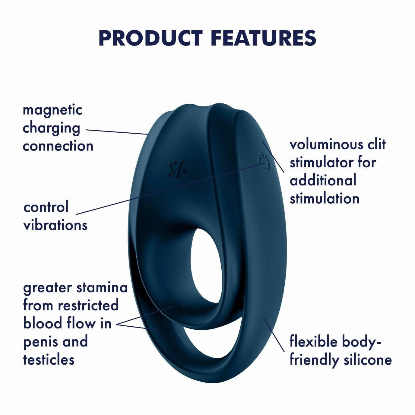 Satisfyer - Incredible Duo Silicone Vibrating Cock Ring (Black)