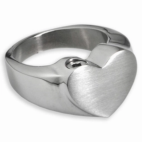 Simple Bold Heart Memorial Cremation Ring in Stainless Steel