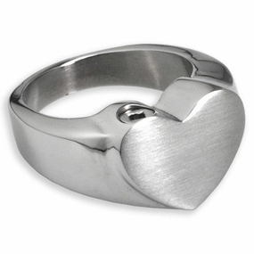 Simple Bold Heart Memorial Cremation Ring in Stainless Steel