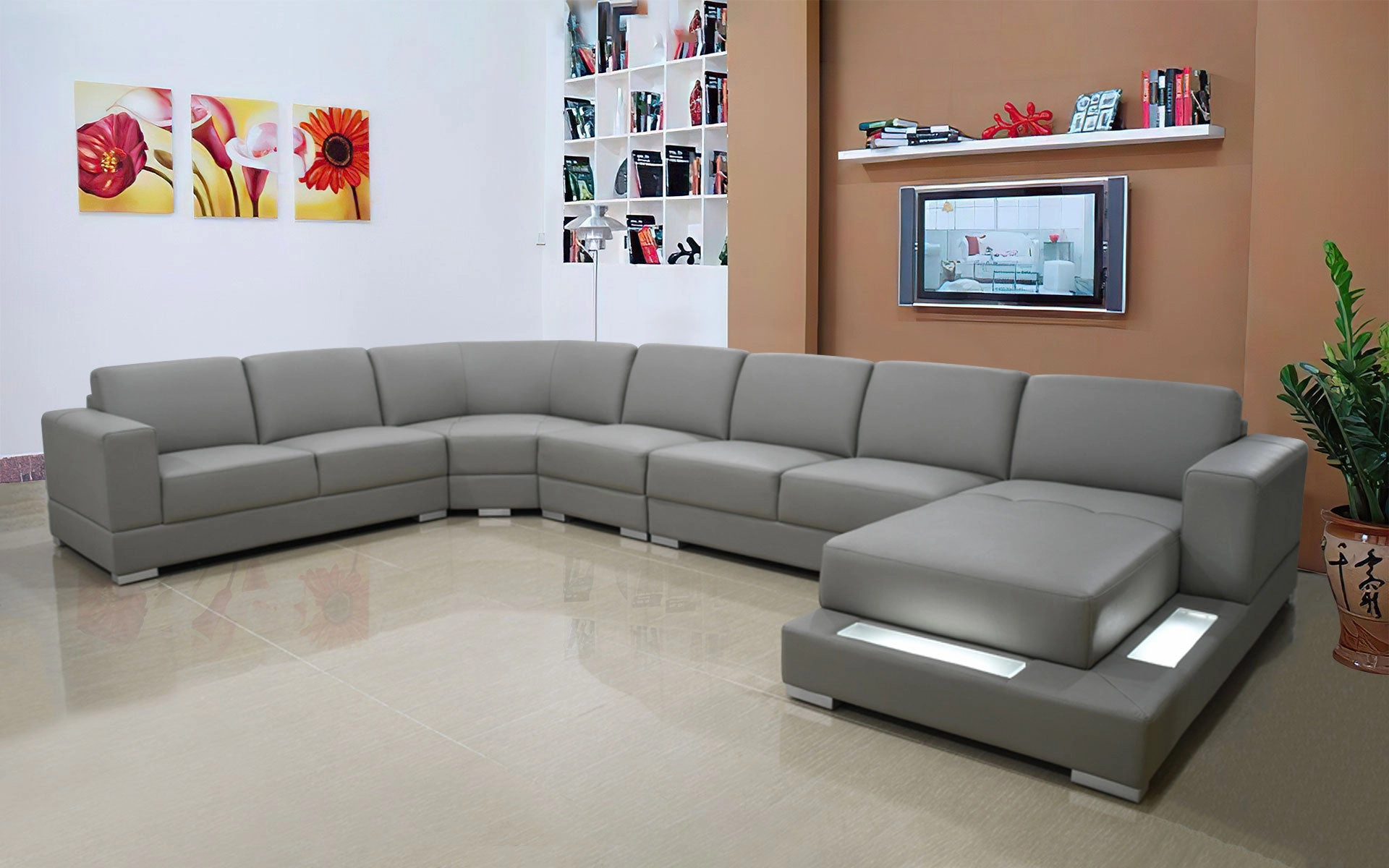 Spencer Leather Sectional with LED Light