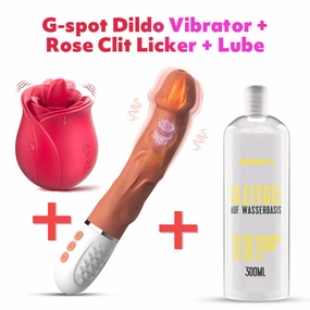 Starter Set: G-spot Dildo Vibrator  Rose Clit Licker   Lube
