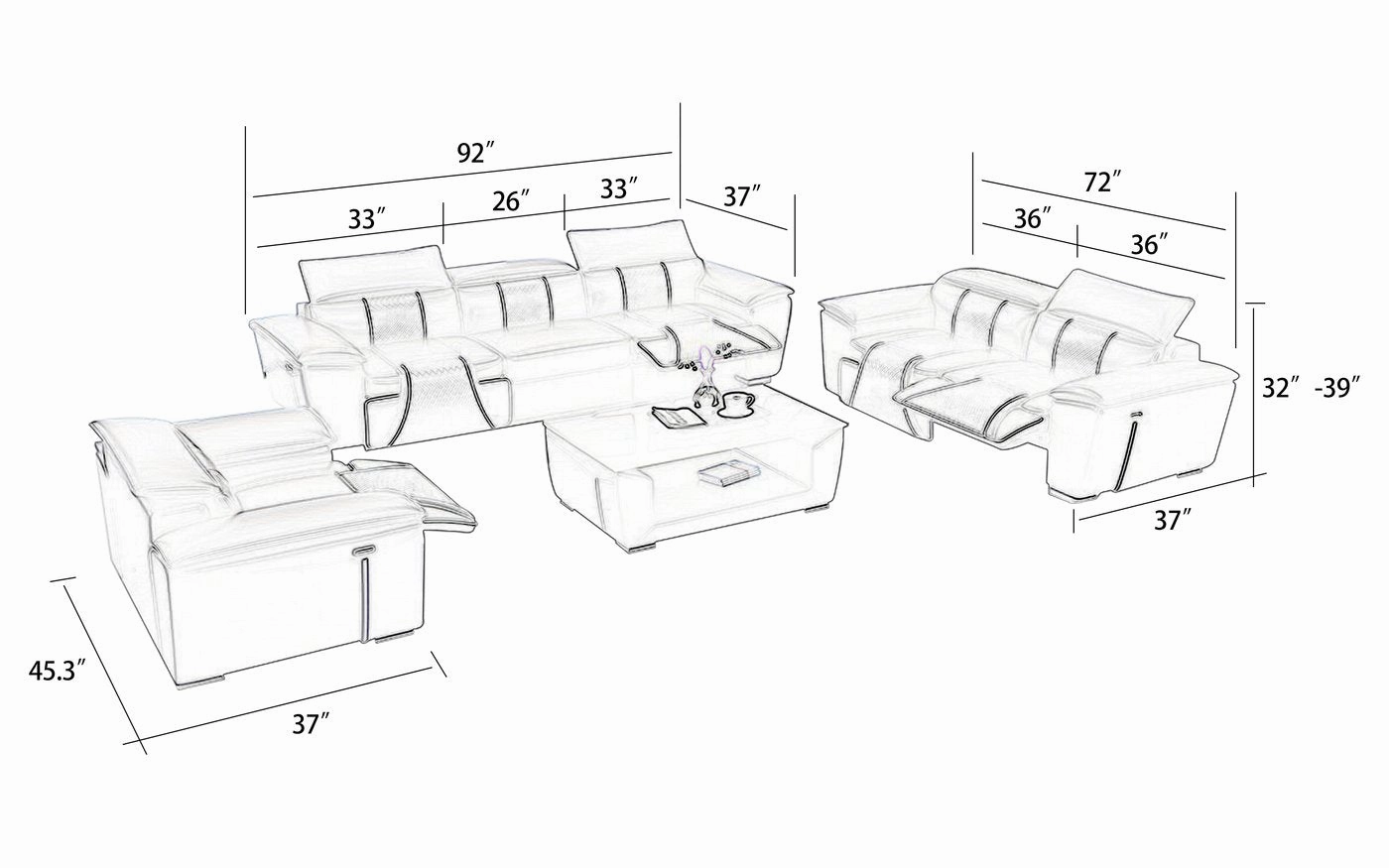 Uli Leather Sofa   Loveseat  Coffee Table