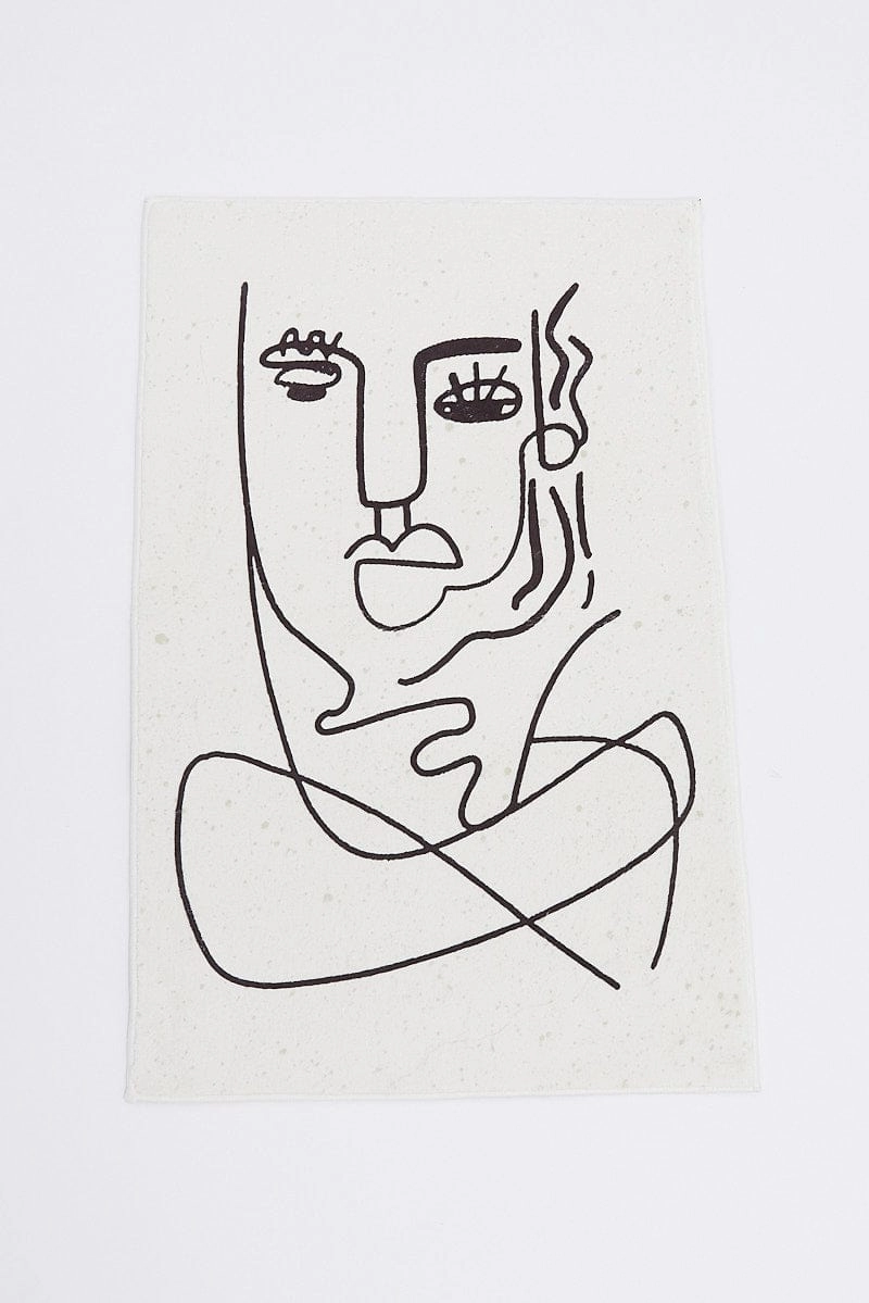 White Abstract Face Rug
