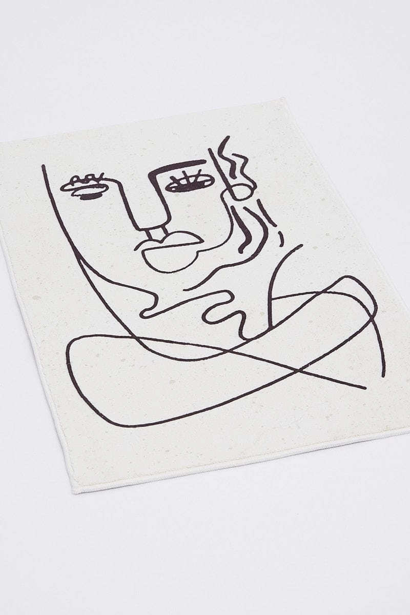 White Abstract Face Rug