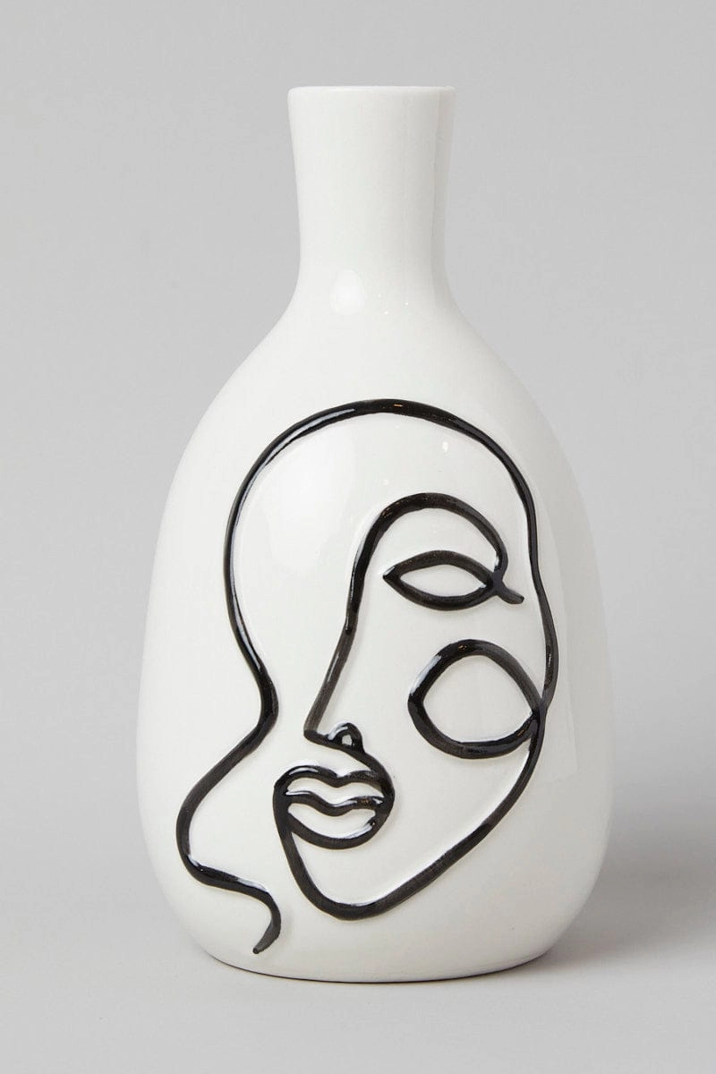 White Abstract Face Vase
